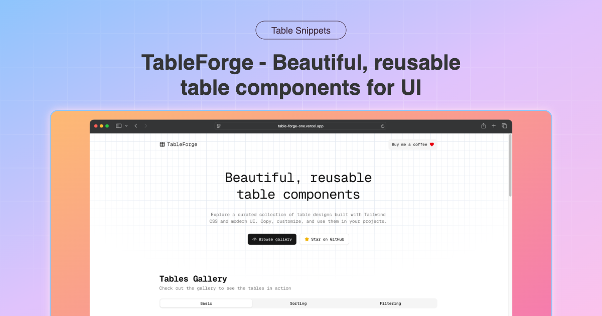 TableForge - Beautiful, reusable table components built with Tailwind ...